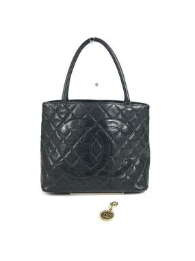 Chanel Tote Medallion Reprint Caviar Leather Black